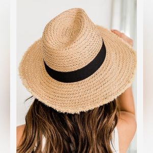 Sun Hat Social Hour Black Ribbon Tan Straw Hat - Pink Lily